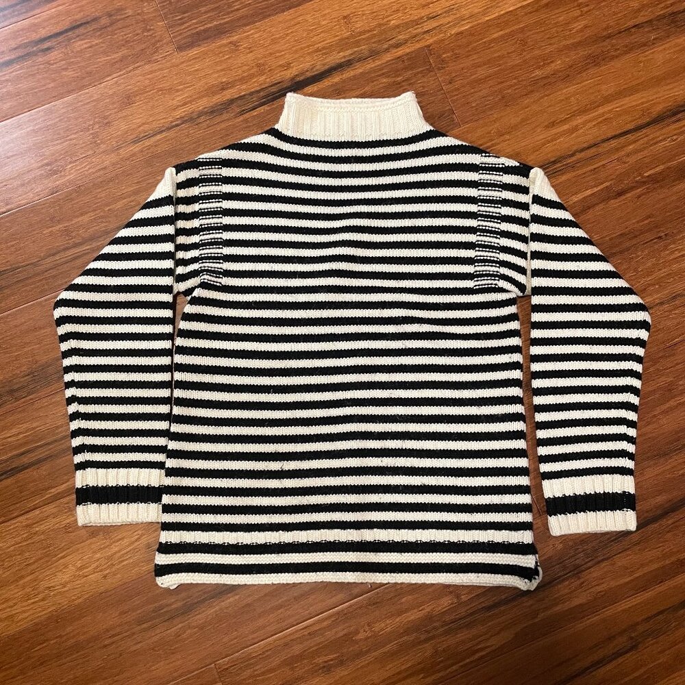 Mock Neck B&W Striped Wool Sweater